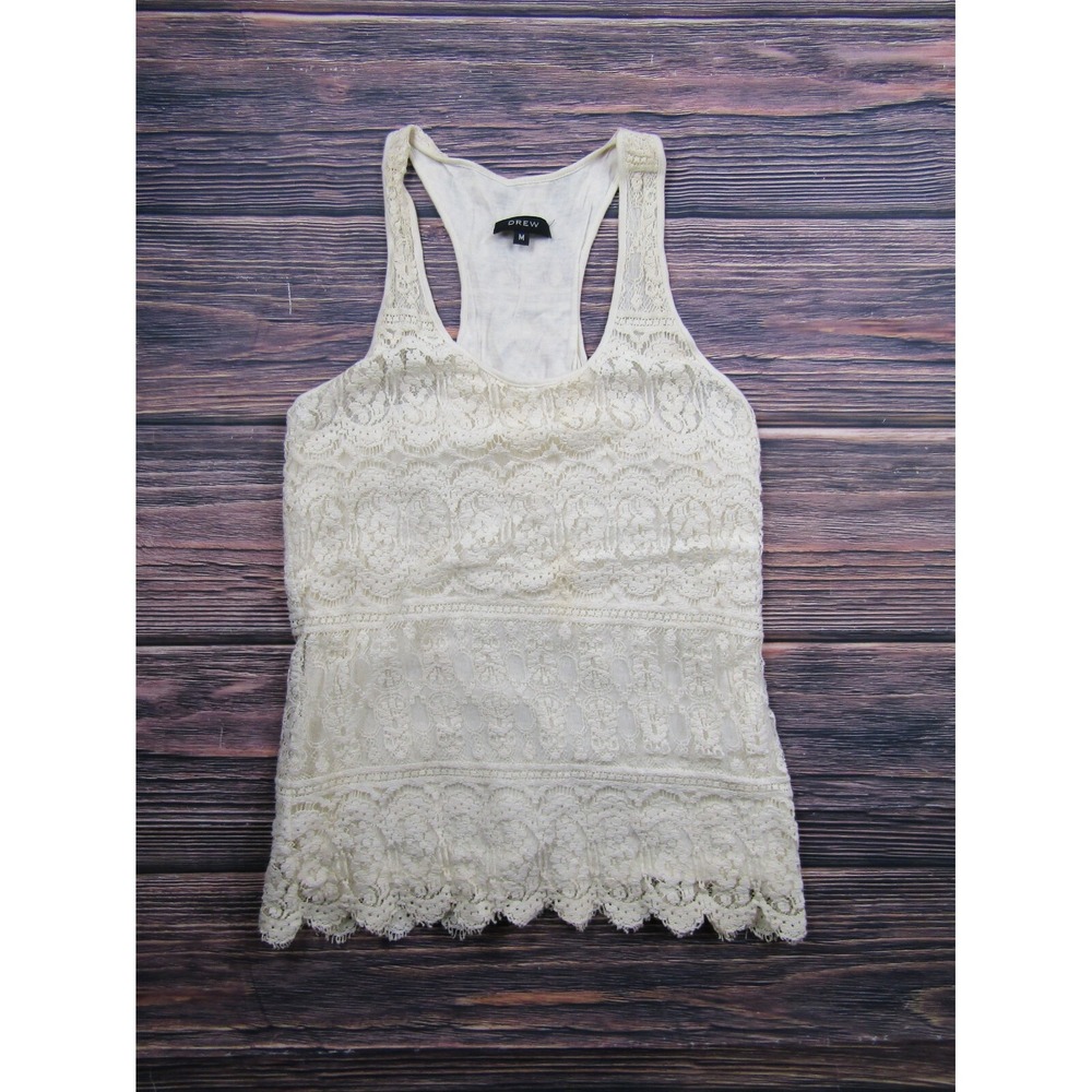 DREW Womens Size Medium Ivory White Lace Tank Top‎ Preowned